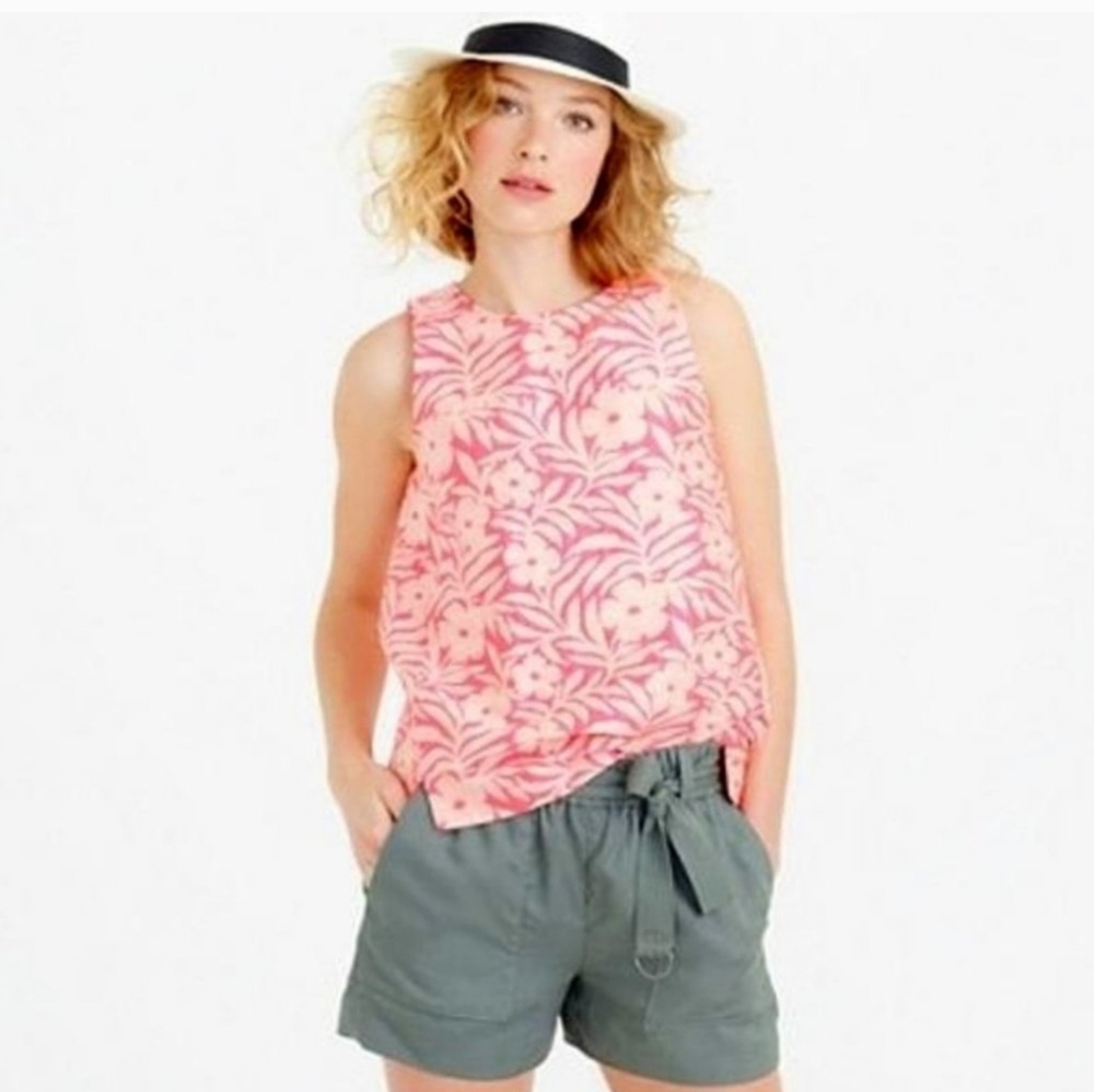 J. Crew Pink Plumeria Floral Jacquard Sleeveless Top